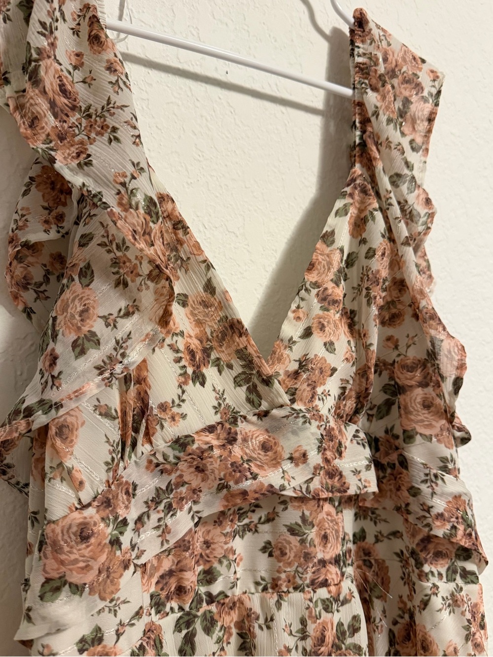 Altar'd State Cream Floral Ruffle V-Neck Blouse